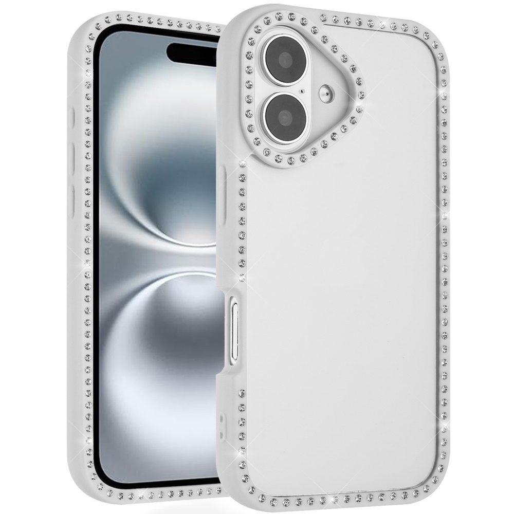 for iphone 16 6.1 inch novelty full diamond all around transparent hybrid case clear