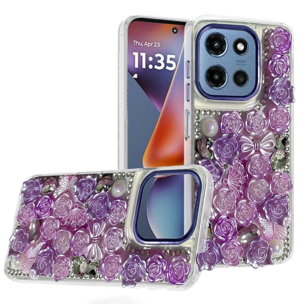 for moto g 5g 2025/2026 g play 2026 muti color rose bling stones ornaments case purple