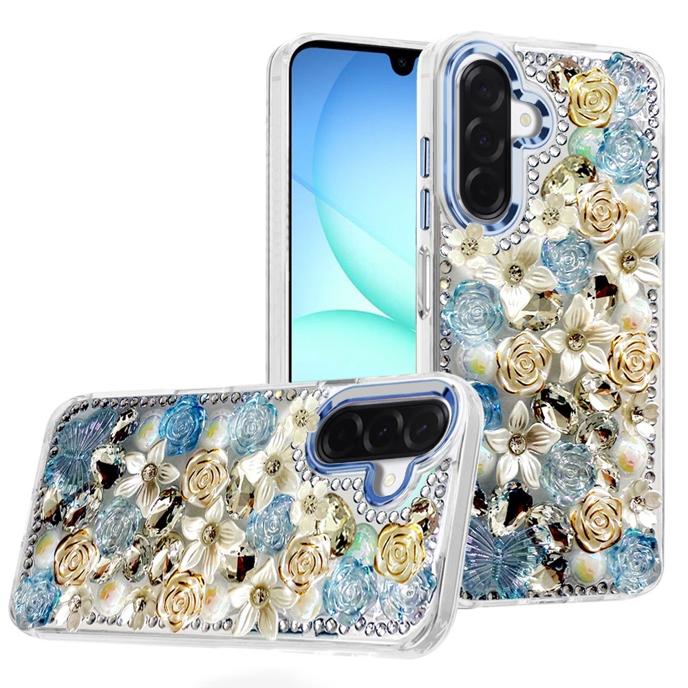 for samsung a17 5g muti color rose bling stones ornaments case blue