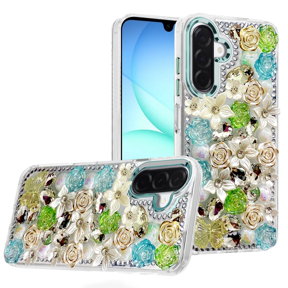 for samsung a17 5g muti color rose bling stones ornaments case green