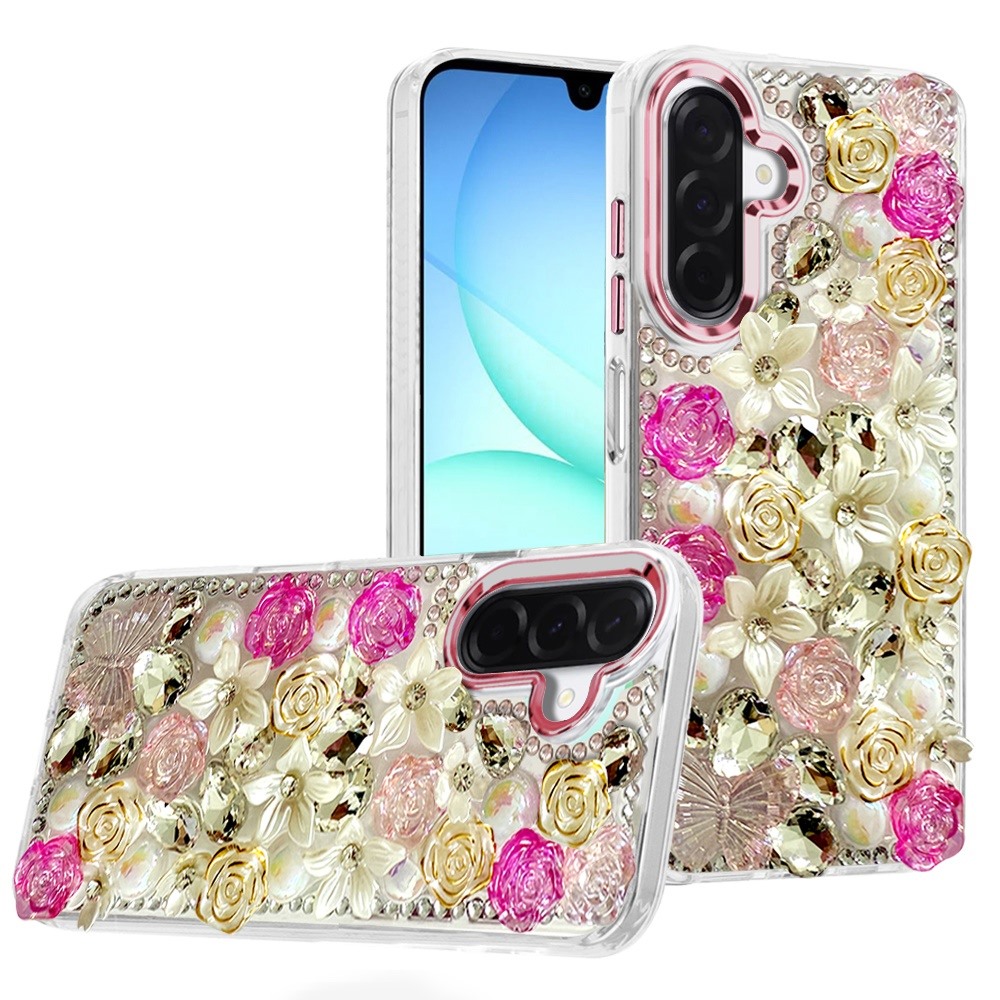 for samsung a17 5g muti color rose bling stones ornaments case pink