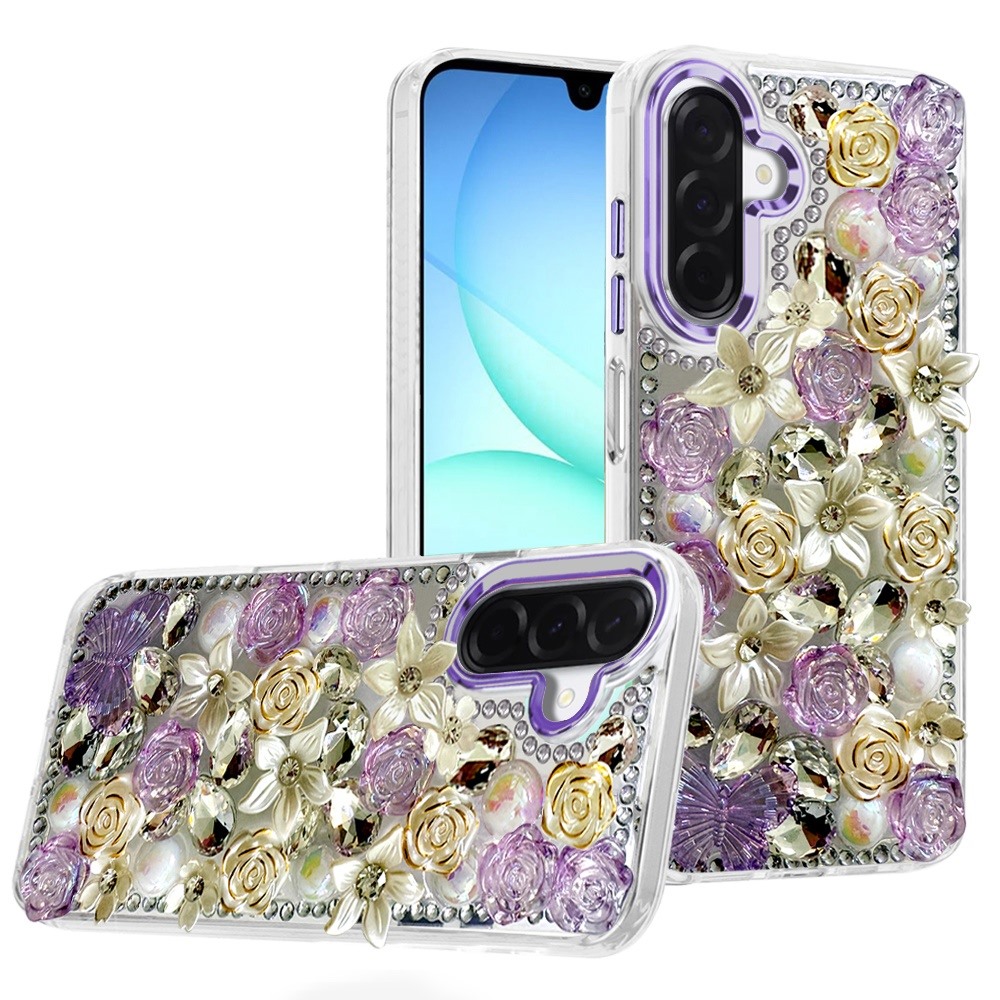 for samsung a17 5g muti color rose bling stones ornaments case purple