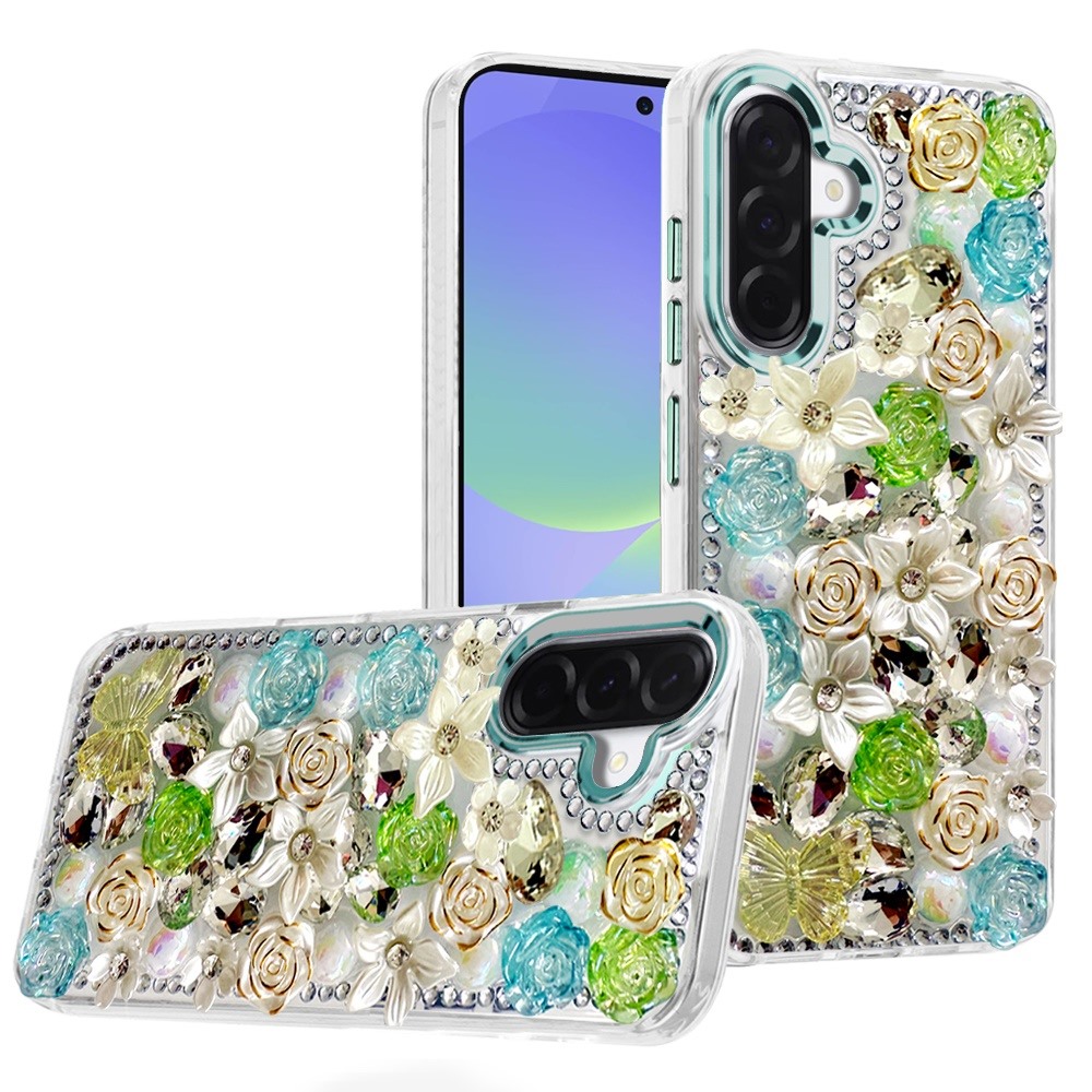 for samsung galaxy a37 muti color rose bling stones ornaments case green