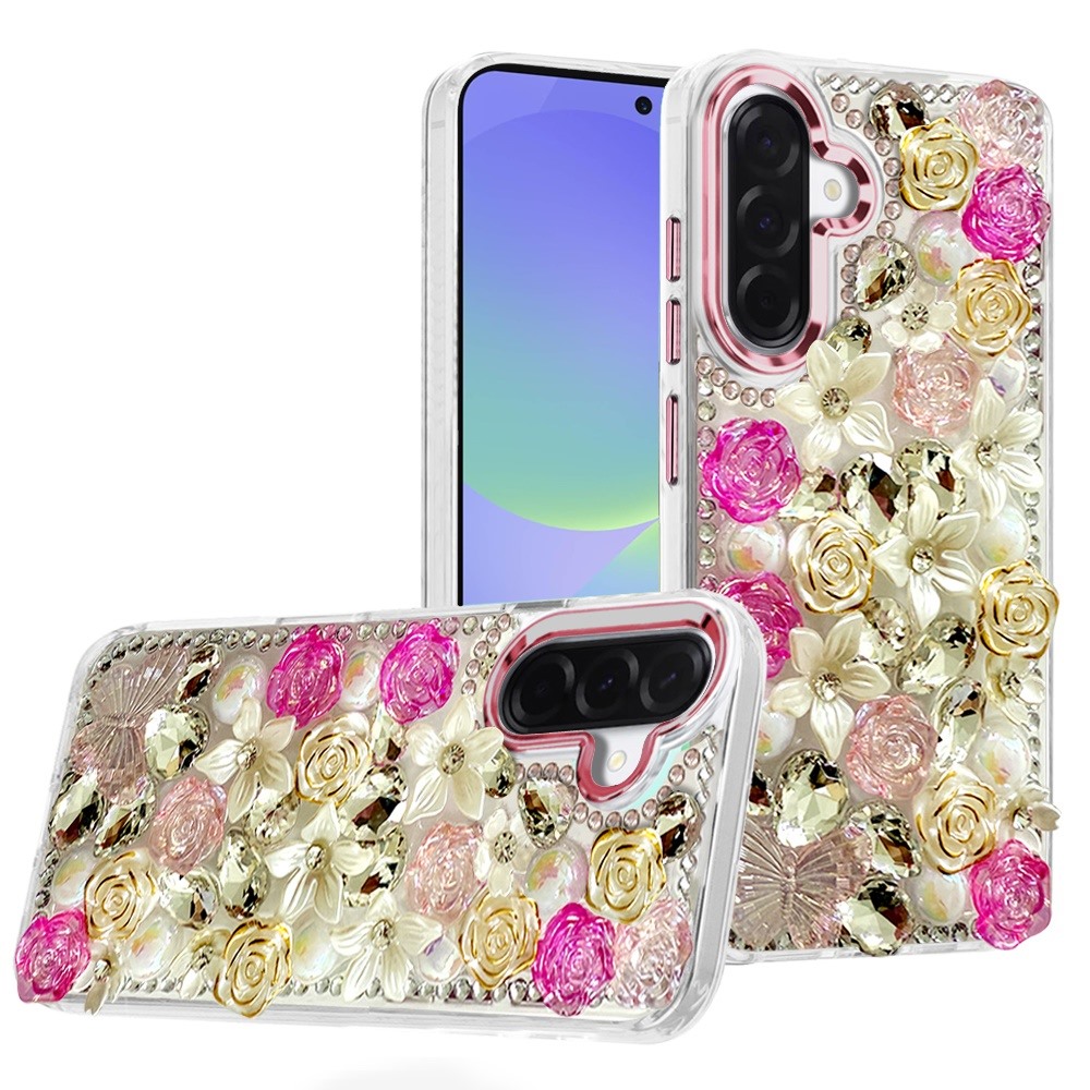 for samsung galaxy a37 muti color rose bling stones ornaments case pink