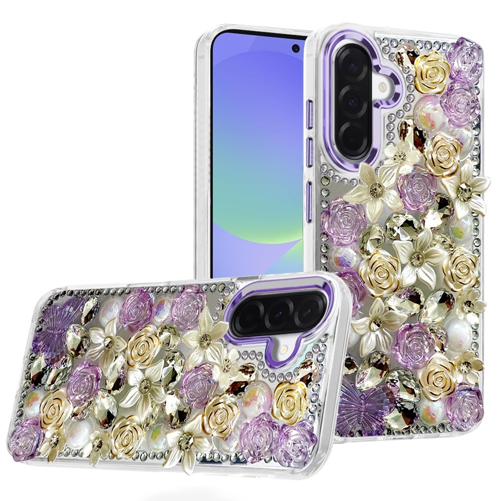 for samsung galaxy a37 muti color rose bling stones ornaments case purple