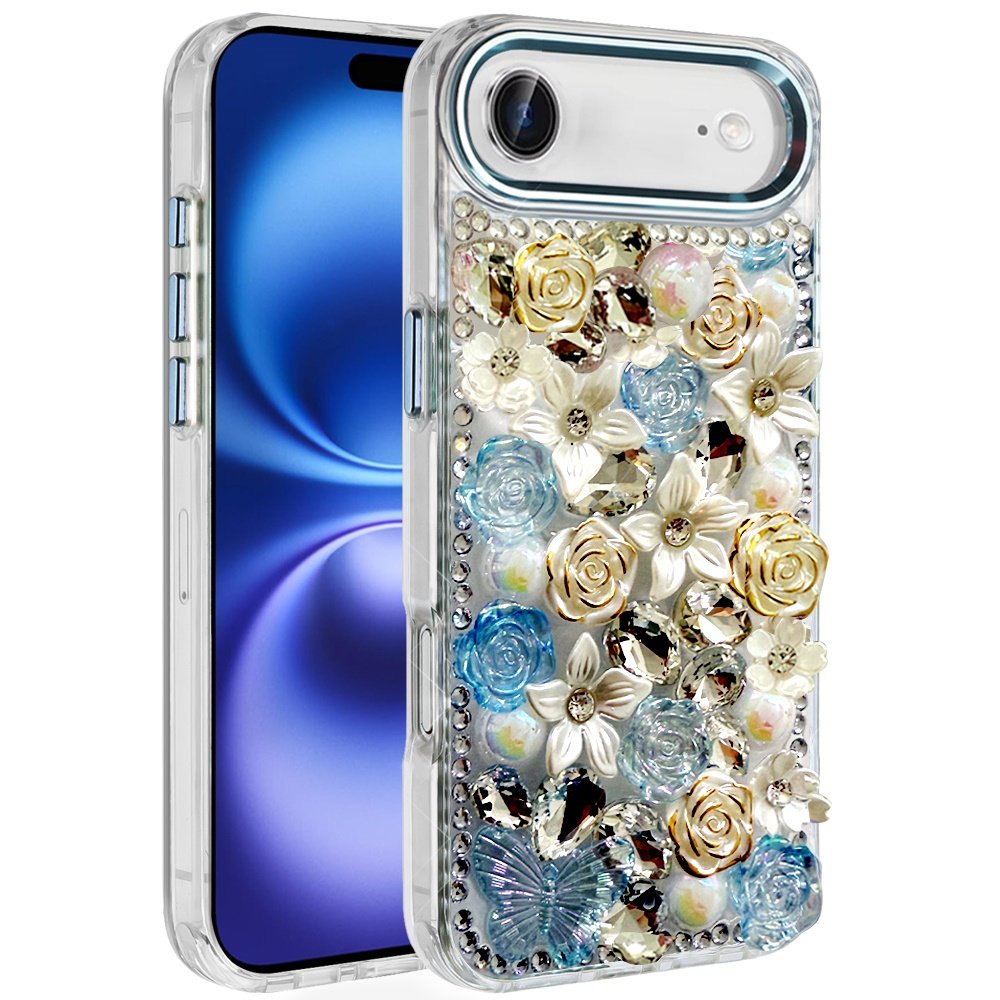 for iphone 17 air muti color rose bling stones ornaments case blue