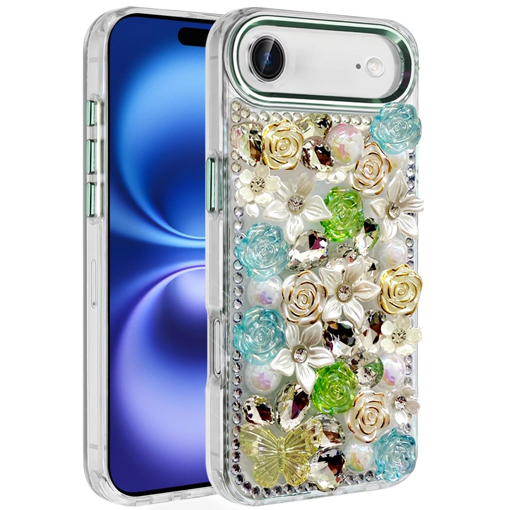 for iphone 17 air muti color rose bling stones ornaments case green