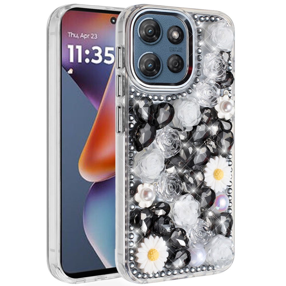 for moto g 5g 2025/2026 g play 2026 spectacular full bling stones glitter hq hybrid floral series black