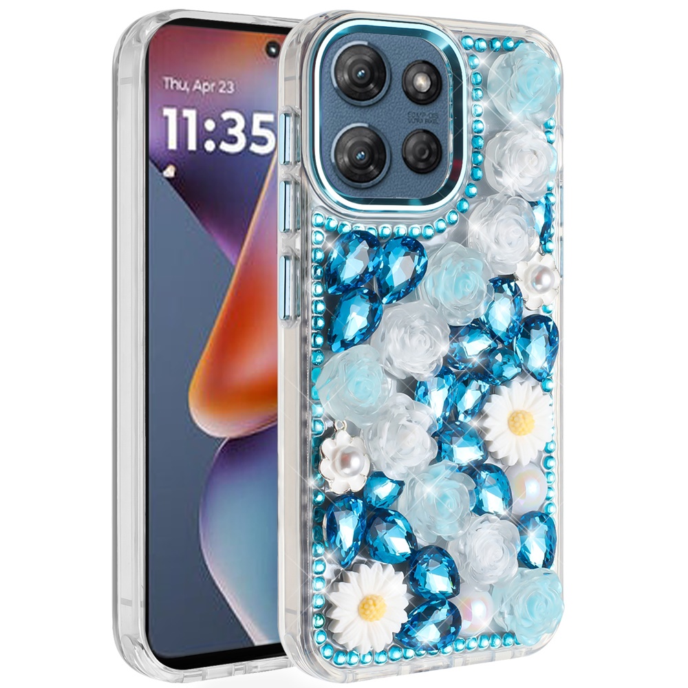 for moto g 5g 2025/2026 g play 2026 spectacular full bling stones glitter hq hybrid floral series blue