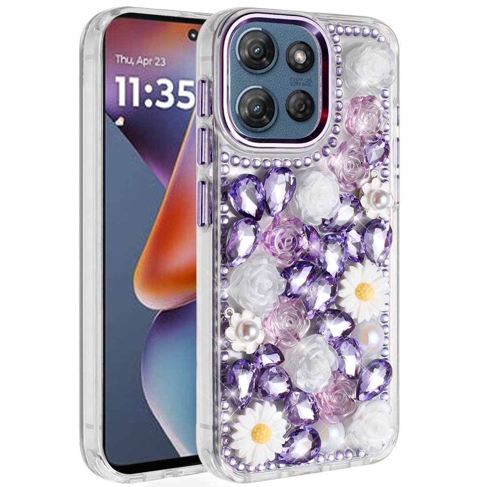 for moto g 5g 2025/2026 g play 2026 spectacular full bling stones glitter hq hybrid floral series purple