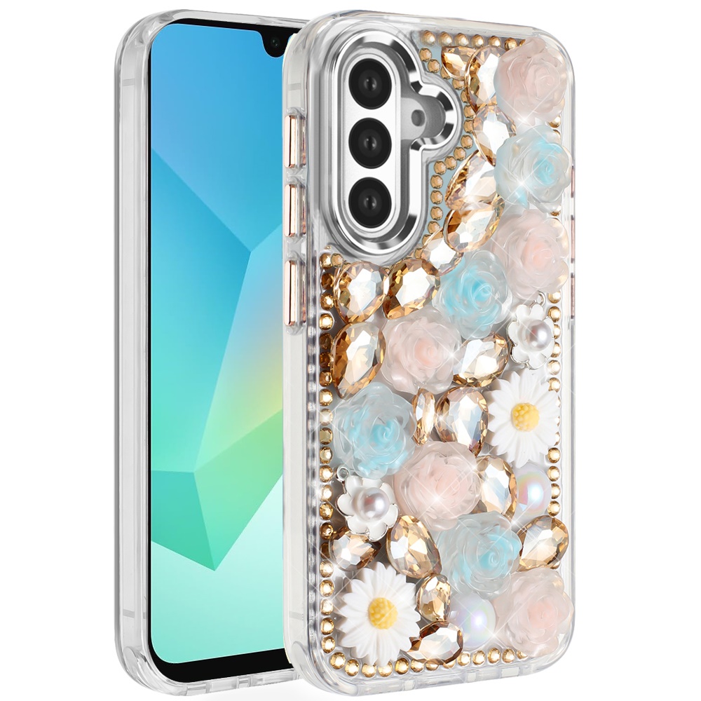 for samsung a16 5g spectacular full bling stones glitter hq hybrid floral series gold