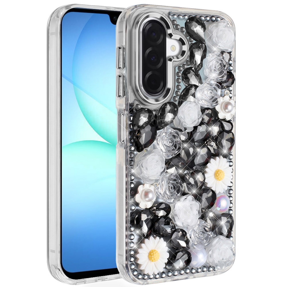 for samsung a17 5g spectacular full bling stones glitter hq hybrid floral series black