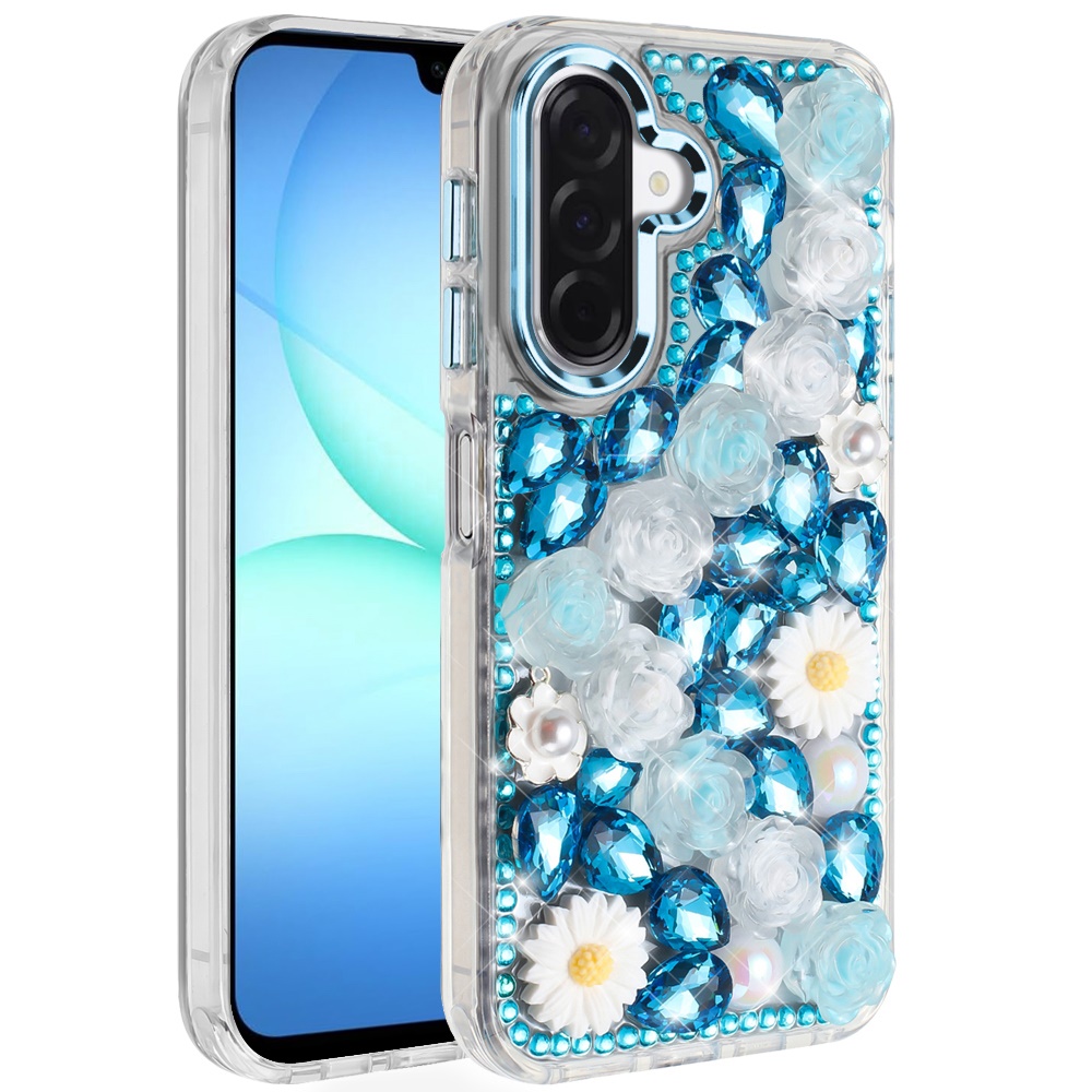 for samsung a17 5g spectacular full bling stones glitter hq hybrid floral series blue