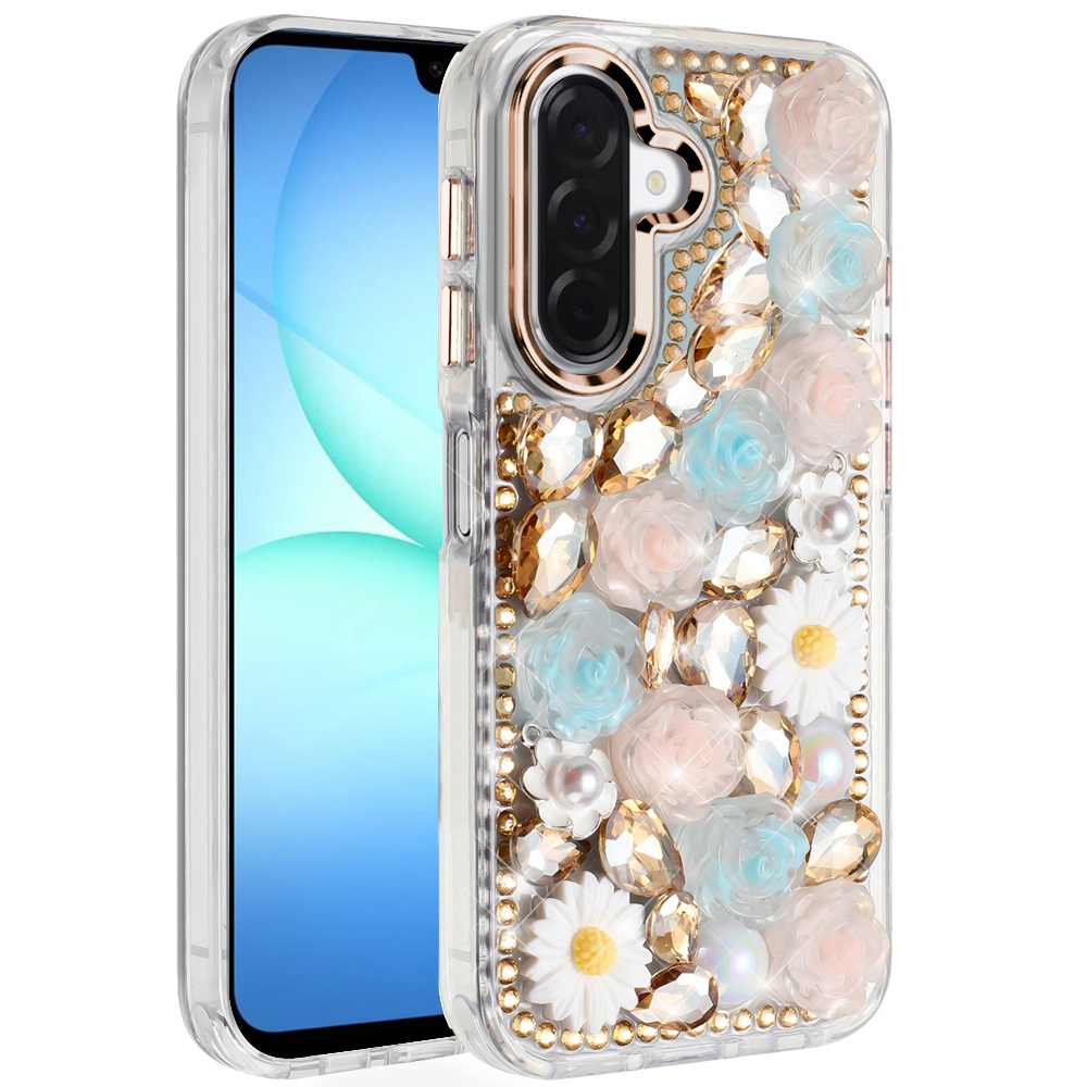 for samsung a17 5g spectacular full bling stones glitter hq hybrid floral series gold