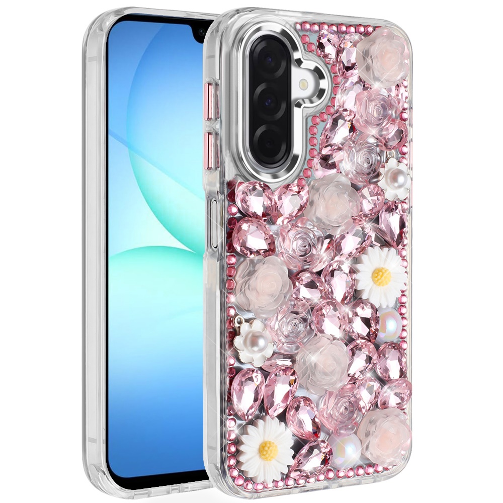 for samsung a17 5g spectacular full bling stones glitter hq hybrid floral series pink