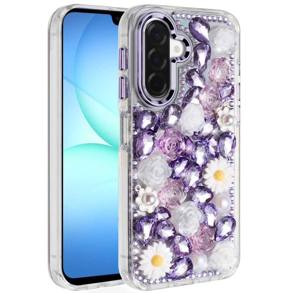for samsung a17 5g spectacular full bling stones glitter hq hybrid floral series purple