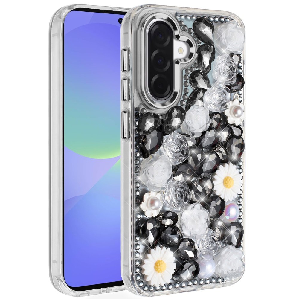 for samsung galaxy a37 spectacular full bling stones glitter hq hybrid floral series black