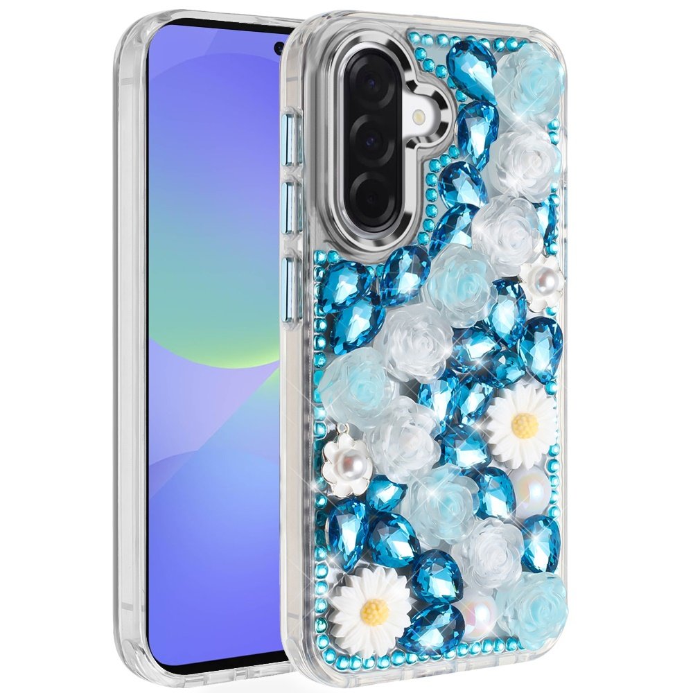 for samsung galaxy a37 spectacular full bling stones glitter hq hybrid floral series blue