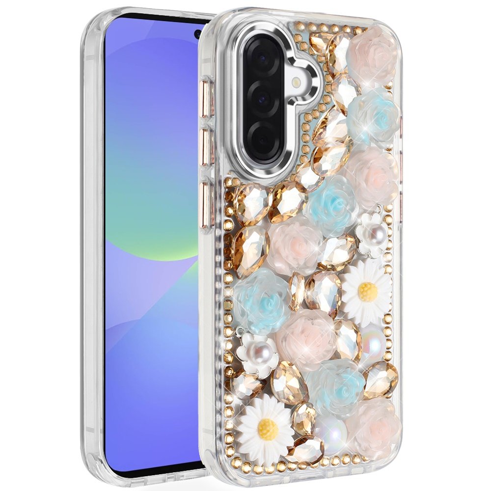for samsung galaxy a37 spectacular full bling stones glitter hq hybrid floral series gold