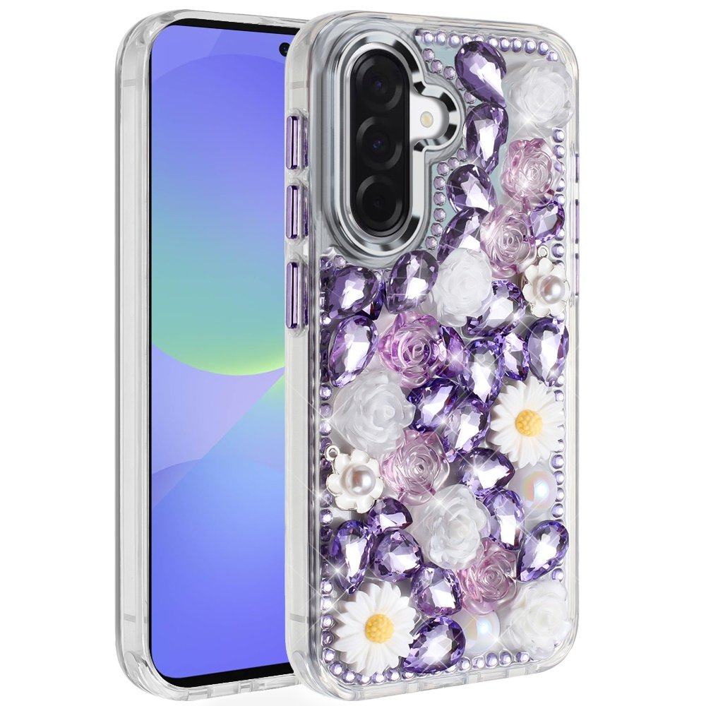 for samsung galaxy a37 spectacular full bling stones glitter hq hybrid floral series purple