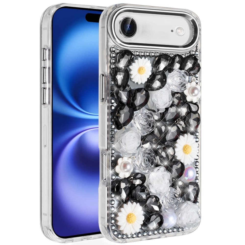 for iphone 17 air spectacular full bling stones glitter hq hybrid floral series black