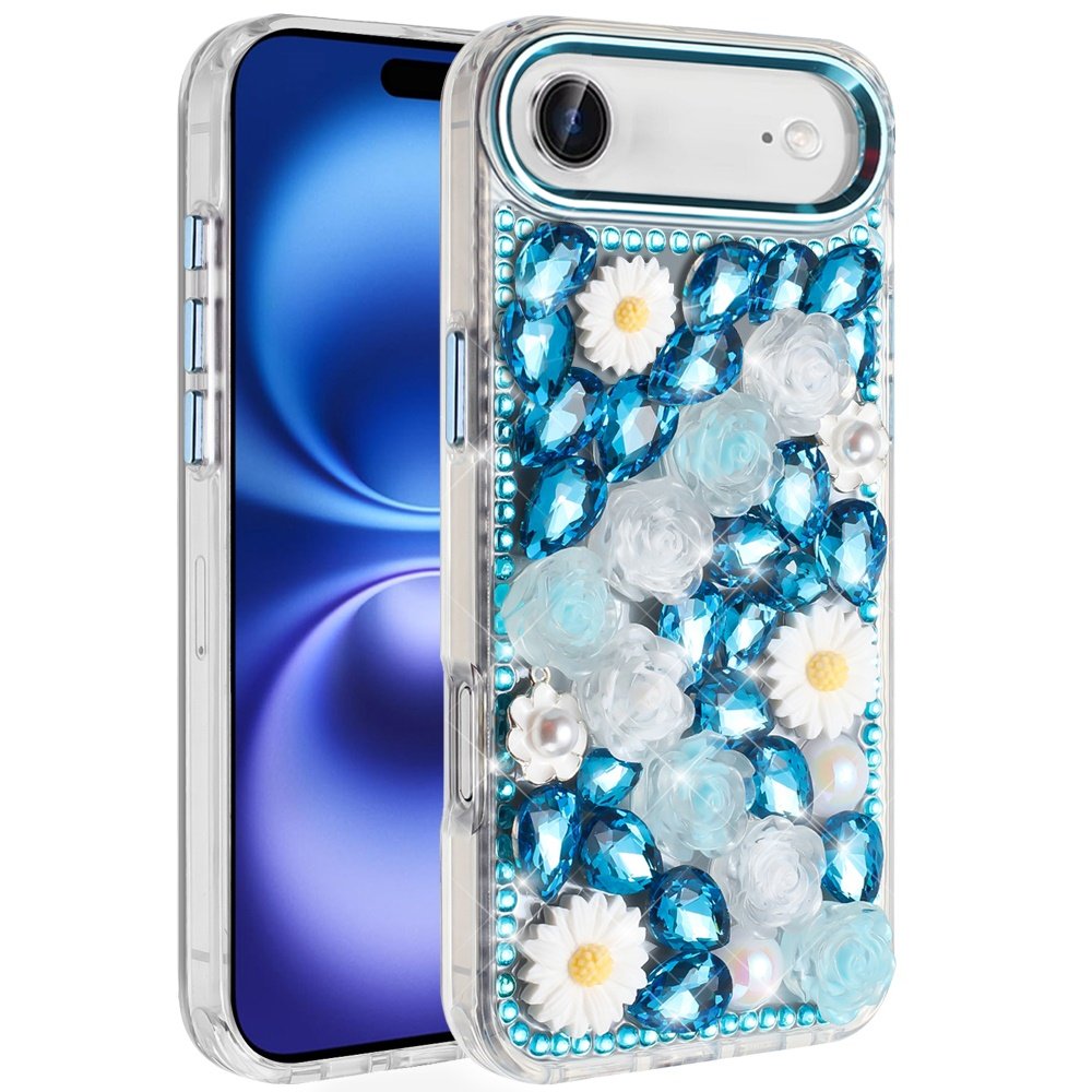for iphone 17 air spectacular full bling stones glitter hq hybrid floral series blue