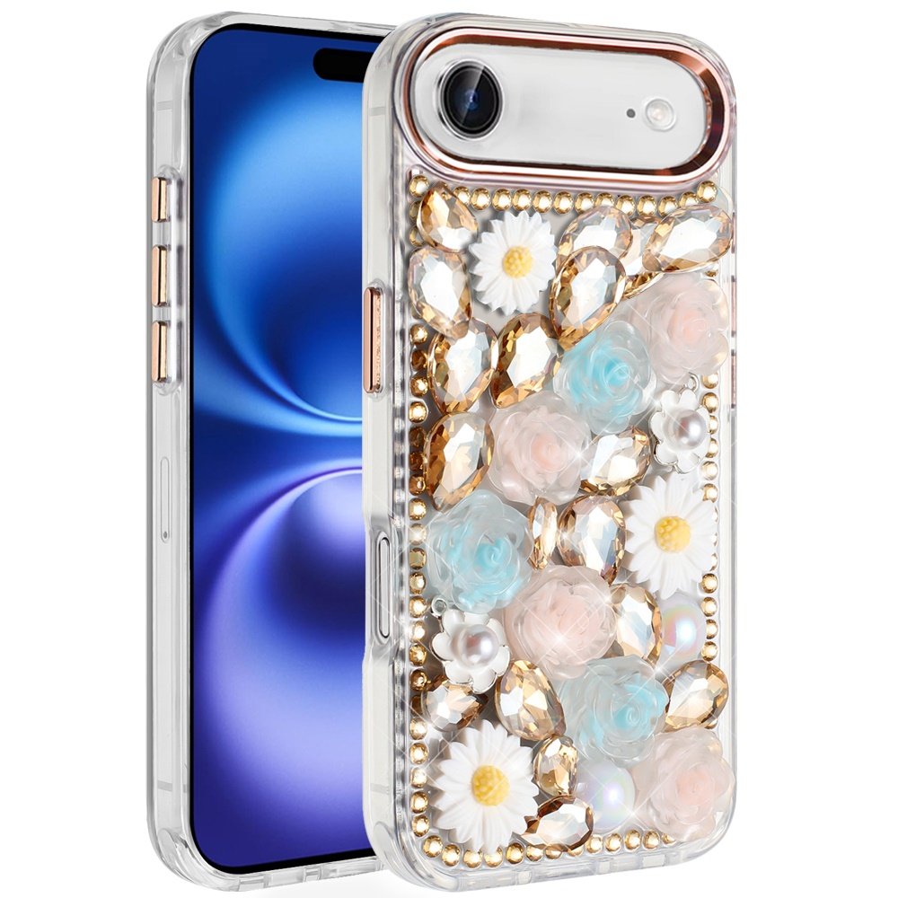 for iphone 17 air spectacular full bling stones glitter hq hybrid floral series gold