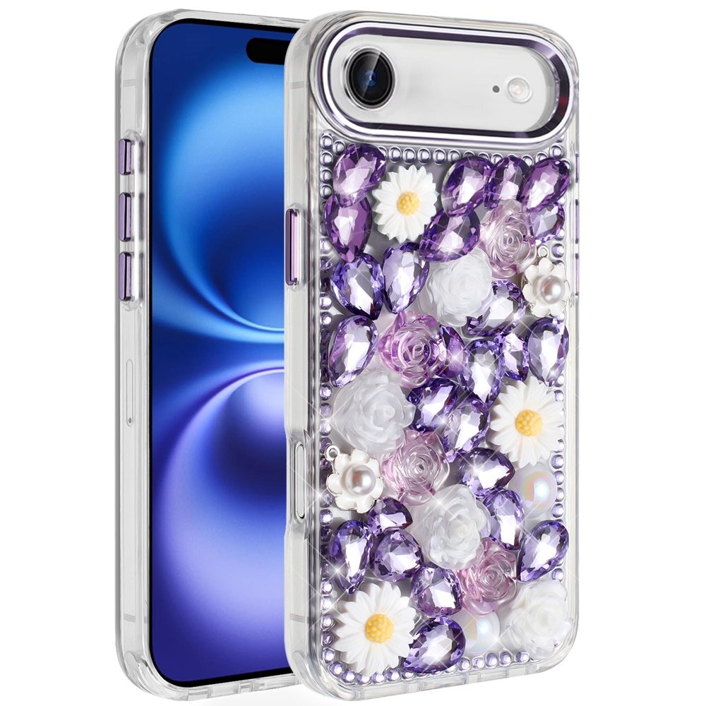 for iphone 17 air spectacular full bling stones glitter hq hybrid floral series purple