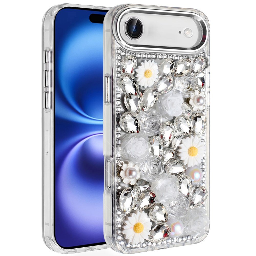 for iphone 17 air spectacular full bling stones glitter hq hybrid floral series white
