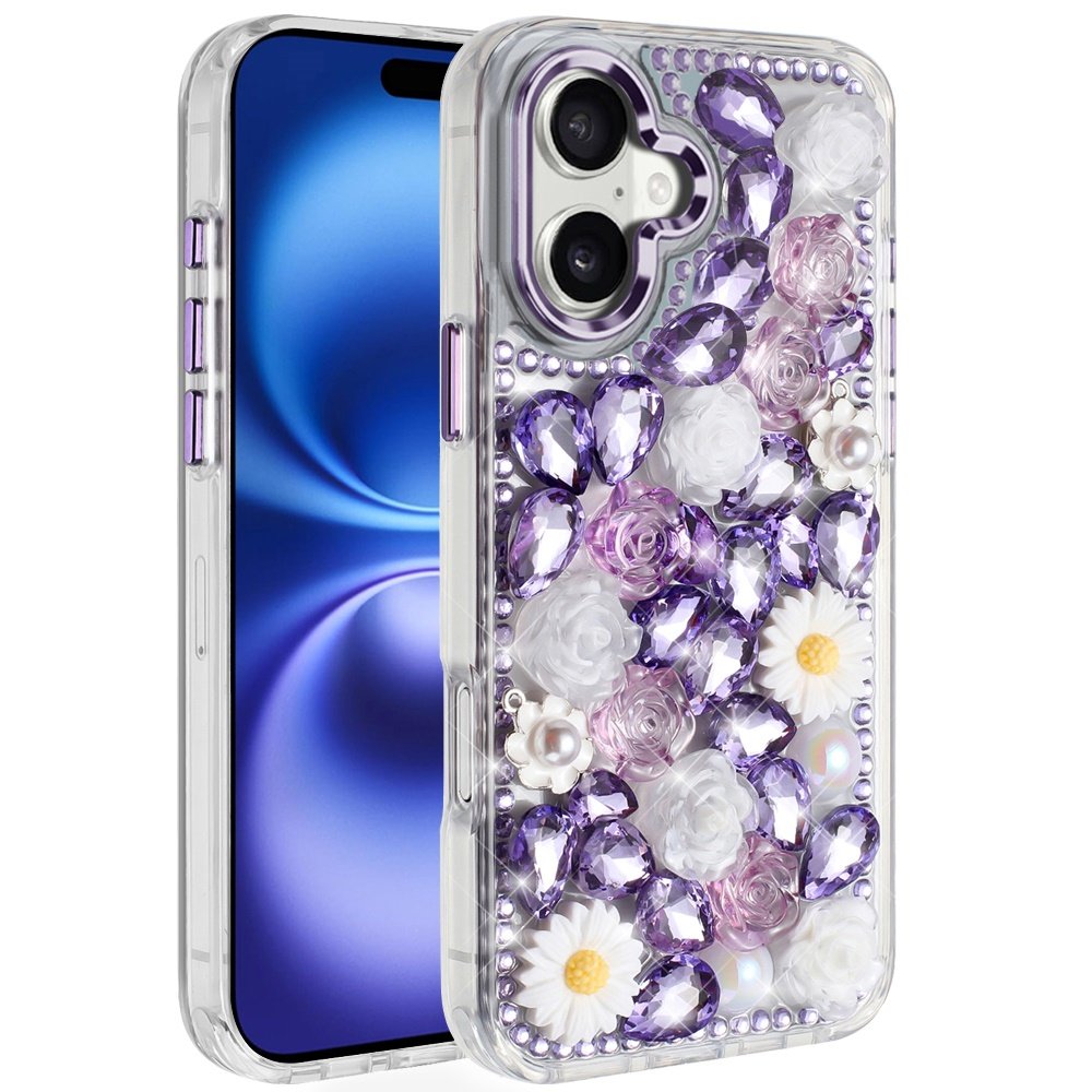 for iphone 17 spectacular full bling stones glitter hq hybrid floral series purple