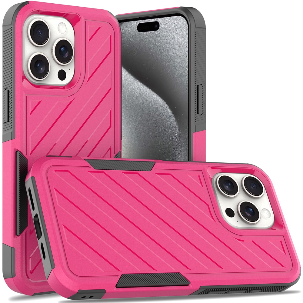 for ip15 pro max noble lined shockproof dual layer hybrid hot pink/black