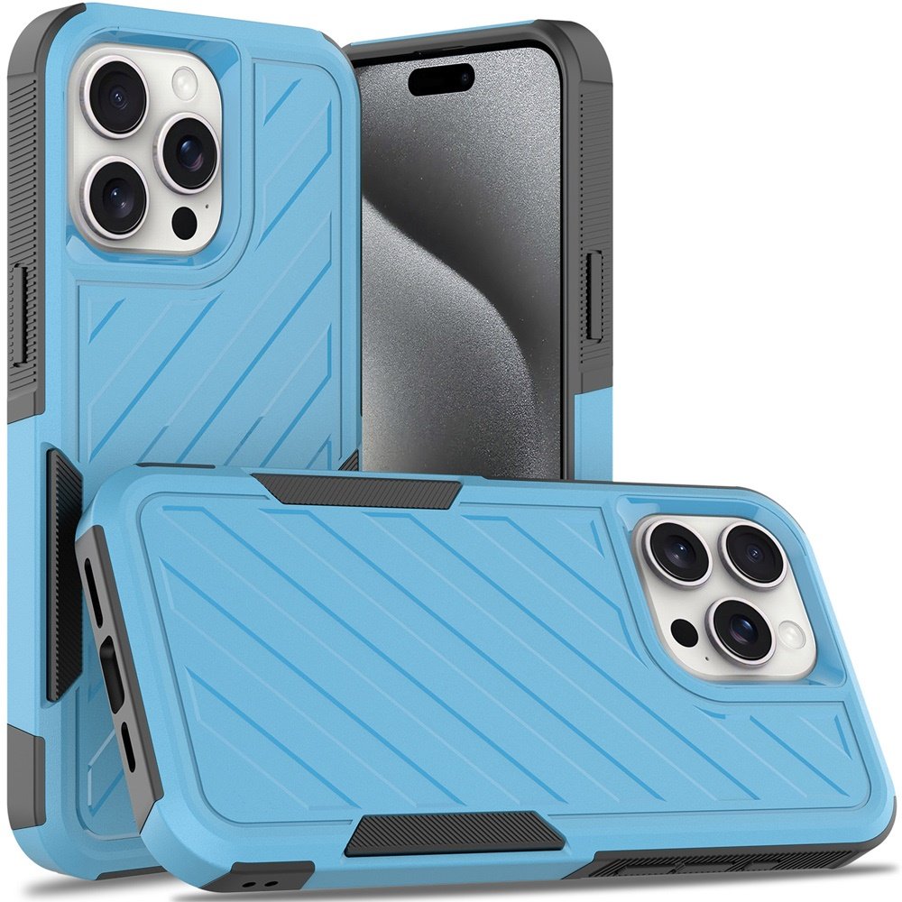 for ip15 pro max noble lined shockproof dual layer hybrid sky blue/black