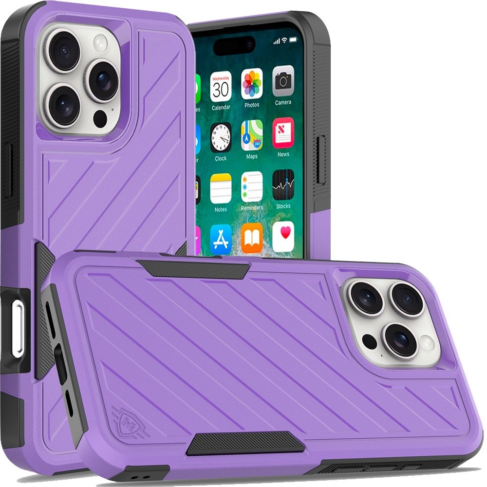 for iphone 16 pro max 6.9 inch noble lined shockproof dual layer hybrid dark purple/black