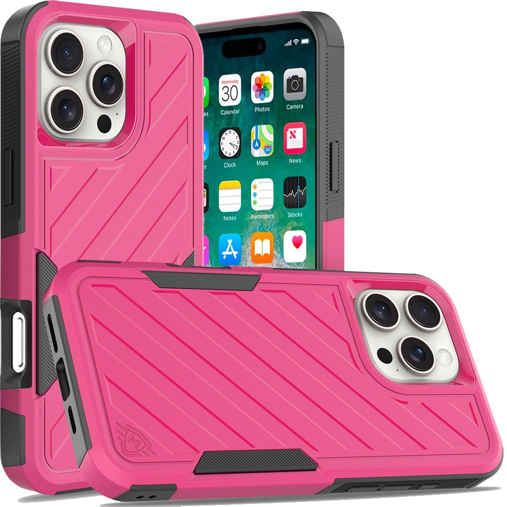 for iphone 16 pro max 6.9 inch noble lined shockproof dual layer hybrid hot pink/black