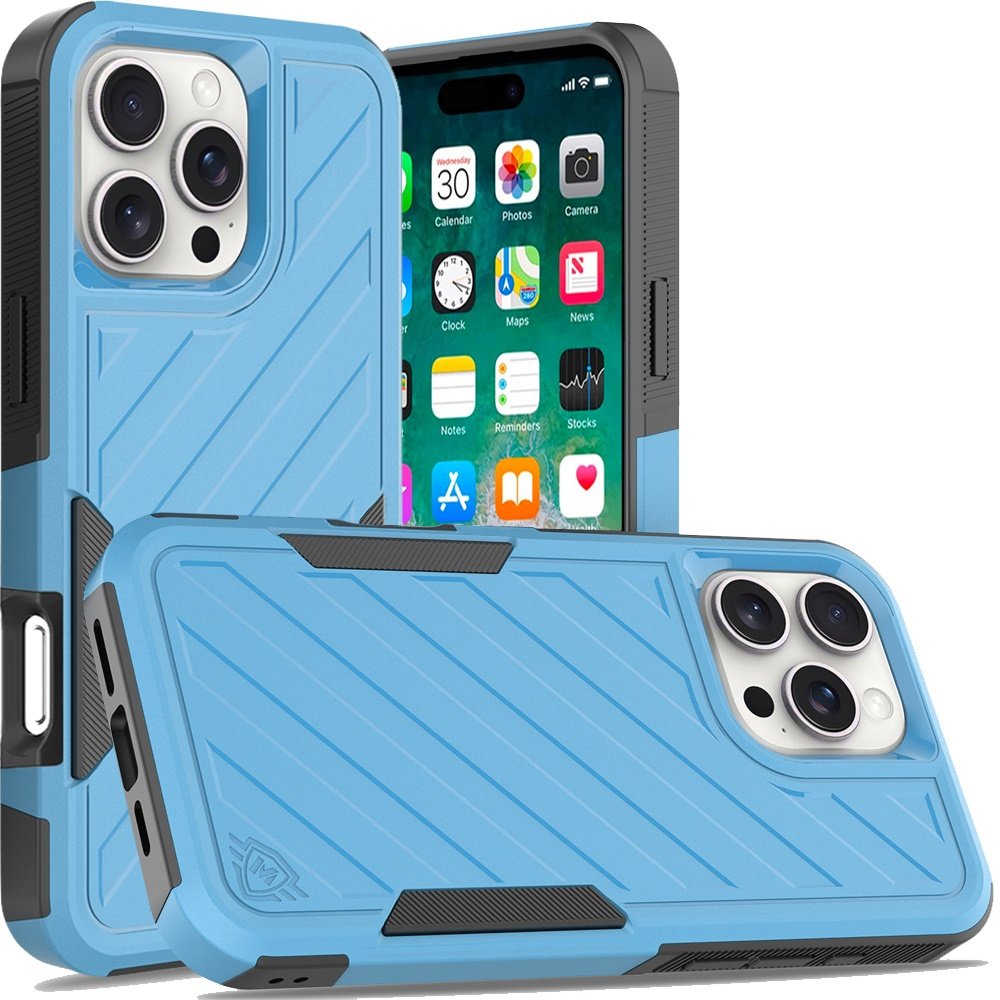 for iphone 16 pro max 6.9 inch noble lined shockproof dual layer hybrid sky blue/black