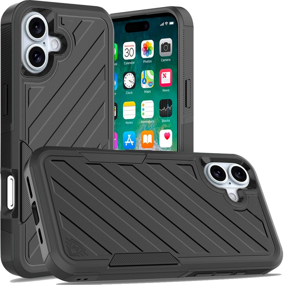 for iphone 16 plus 6.7 inch noble lined shockproof dual layer hybrid black/black