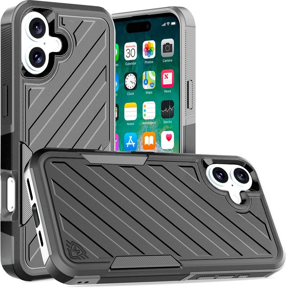for iphone 16 plus 6.7 inch noble lined shockproof dual layer hybrid black/grey