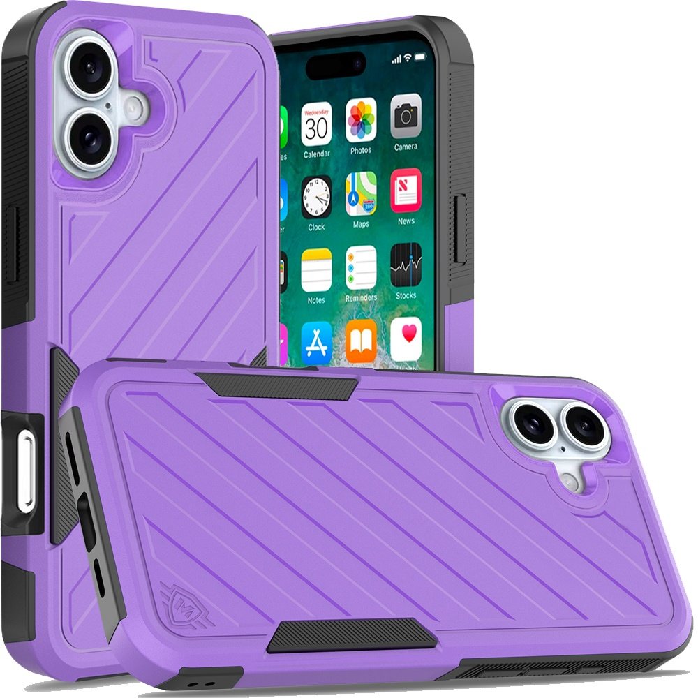 for iphone 16 plus 6.7 inch noble lined shockproof dual layer hybrid dark purple/black