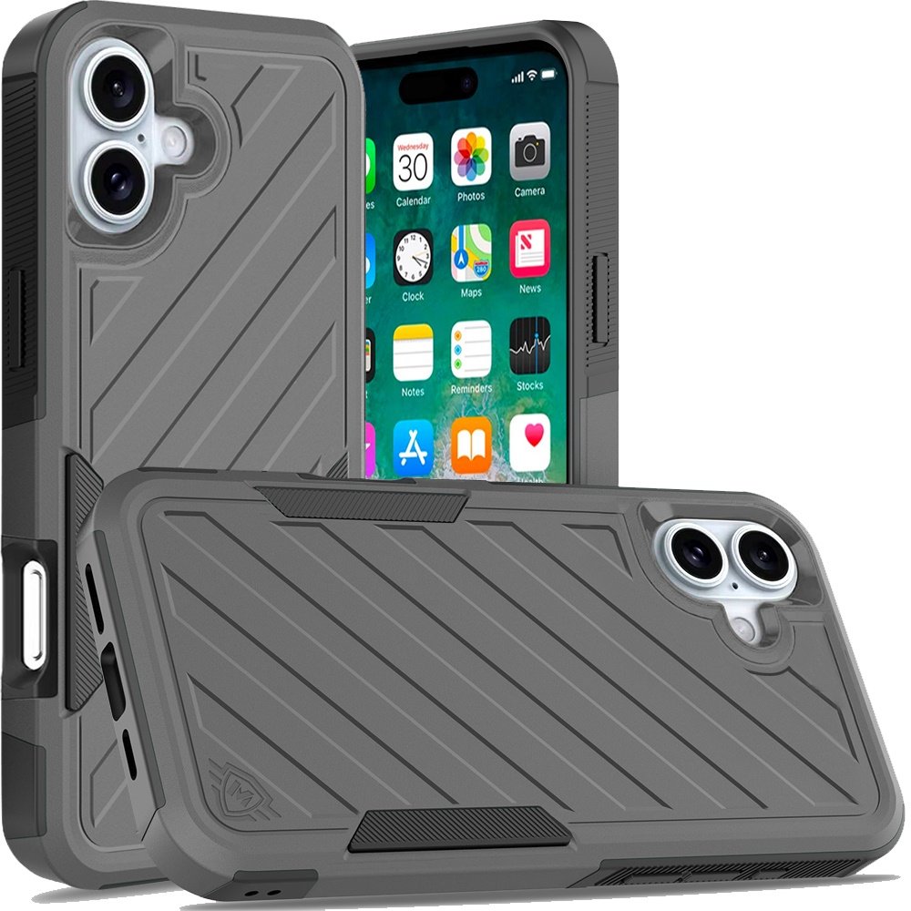 for iphone 16 plus 6.7 inch noble lined shockproof dual layer hybrid grey/black