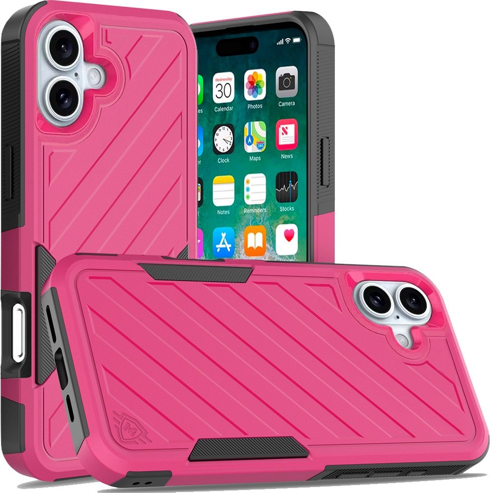 for iphone 16 plus 6.7 inch noble lined shockproof dual layer hybrid hot pink/black
