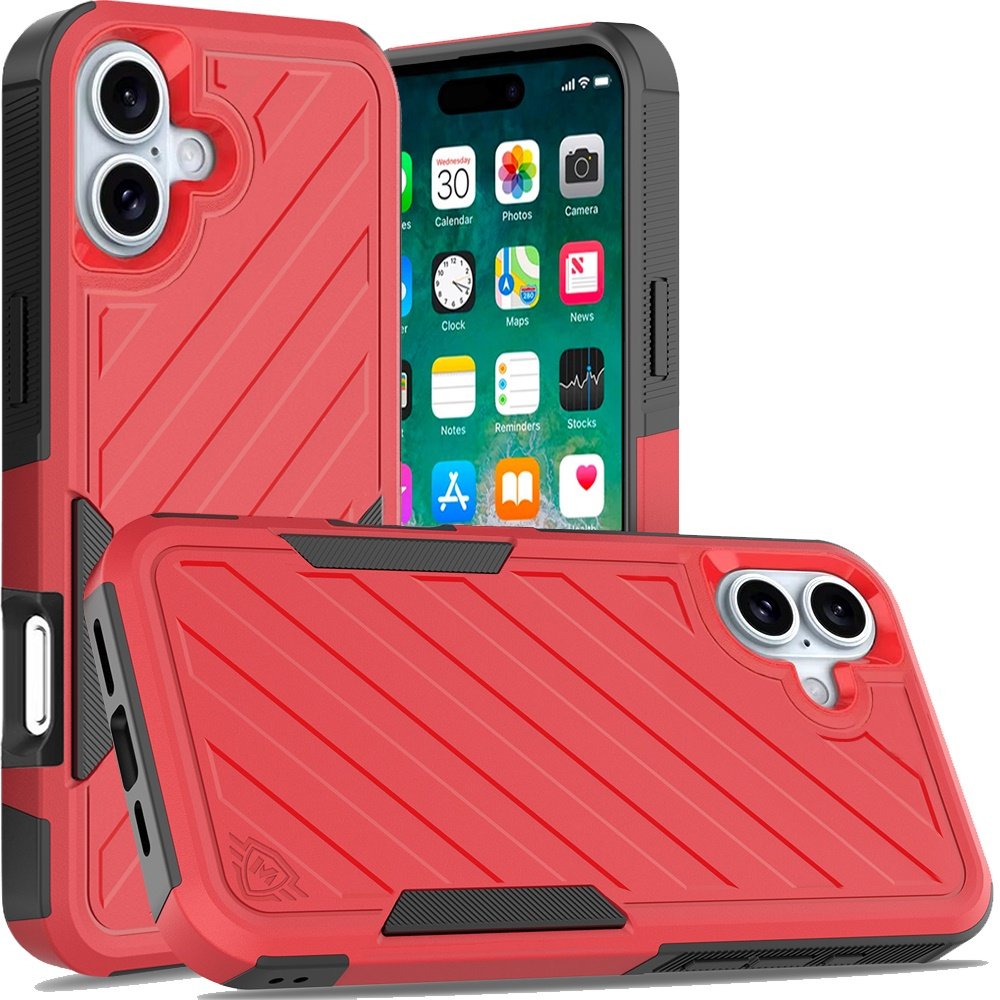 for iphone 16 plus 6.7 inch noble lined shockproof dual layer hybrid red/black
