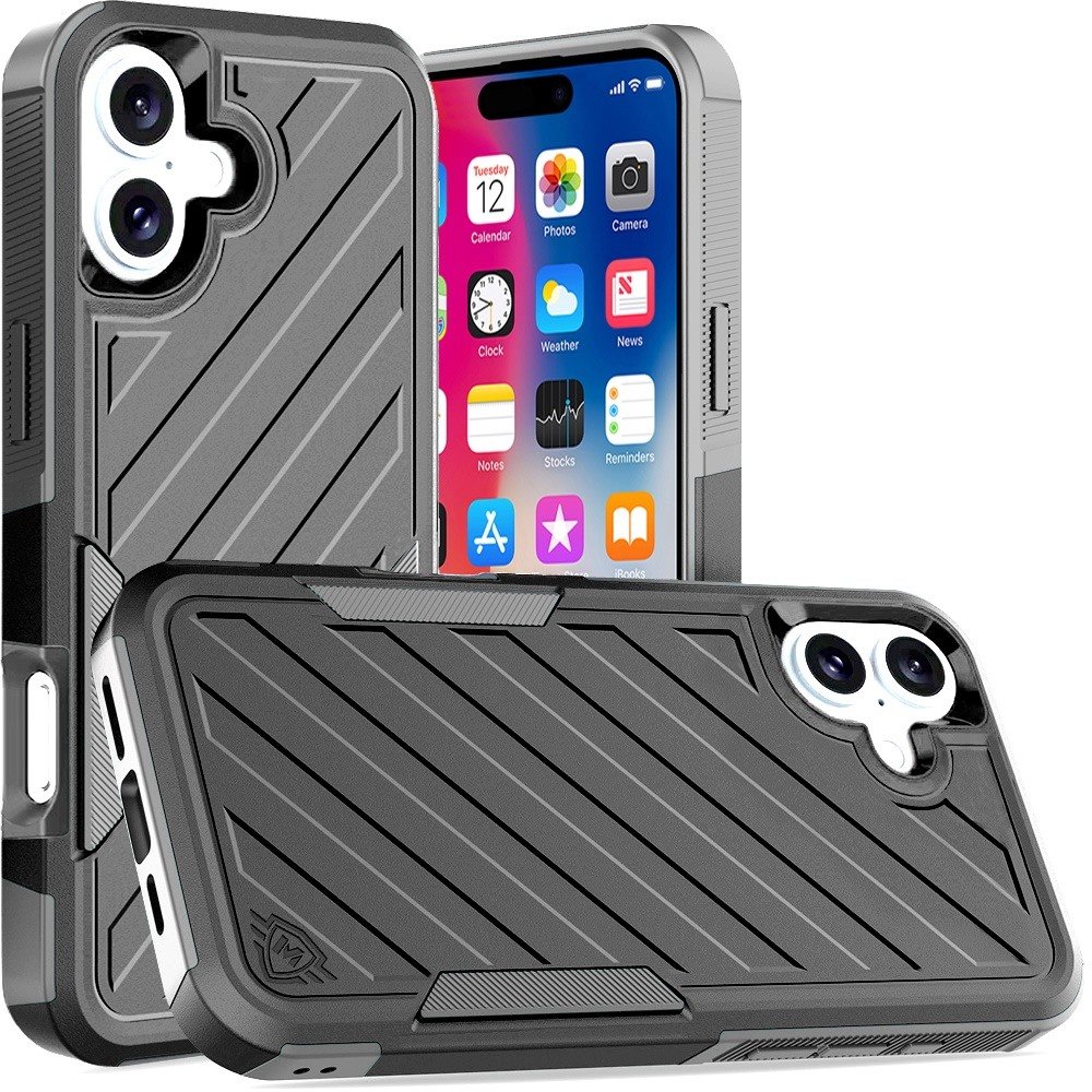 for iphone 16 6.1 inch noble lined shockproof dual layer hybrid black/grey