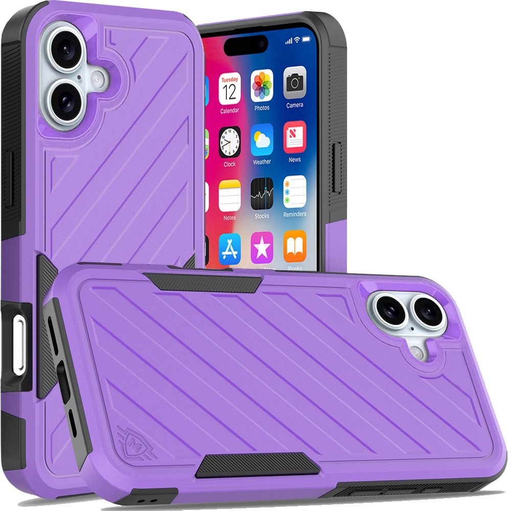 for iphone 16 6.1 inch noble lined shockproof dual layer hybrid dark purple/black
