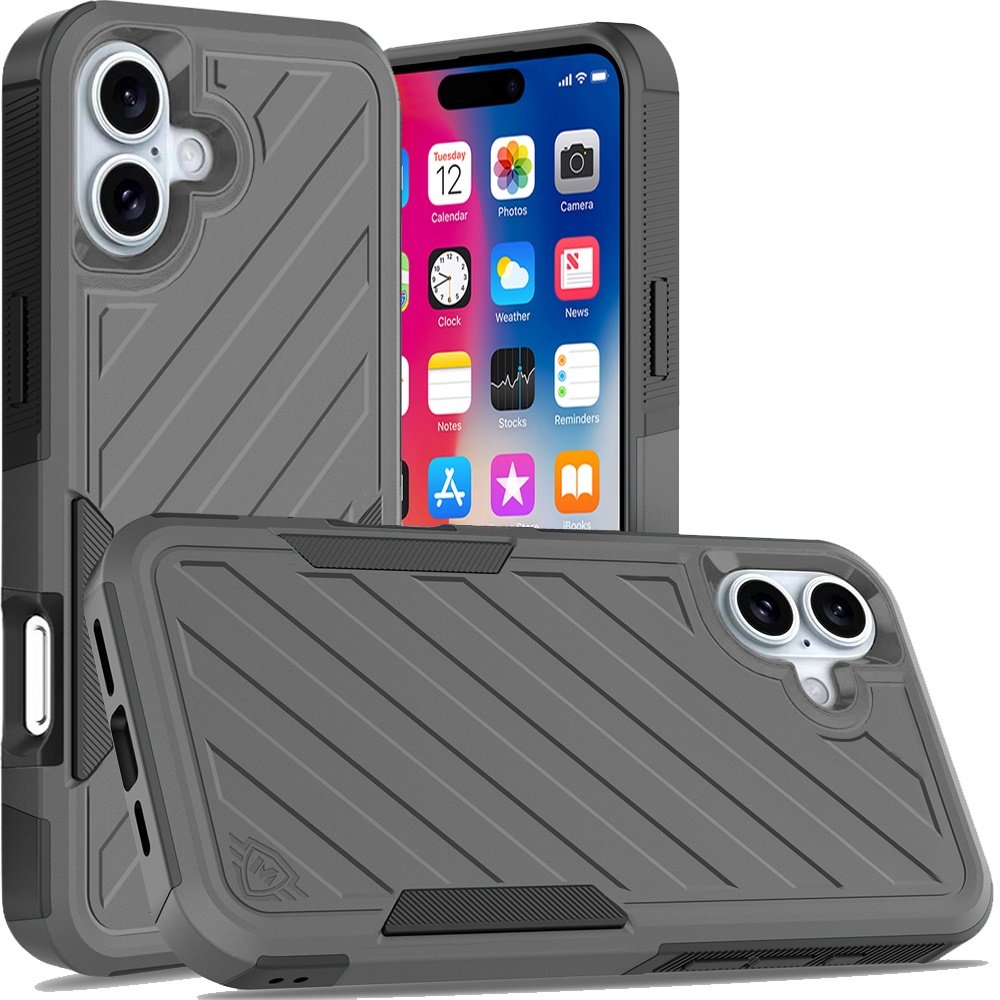for iphone 16 6.1 inch noble lined shockproof dual layer hybrid grey/black