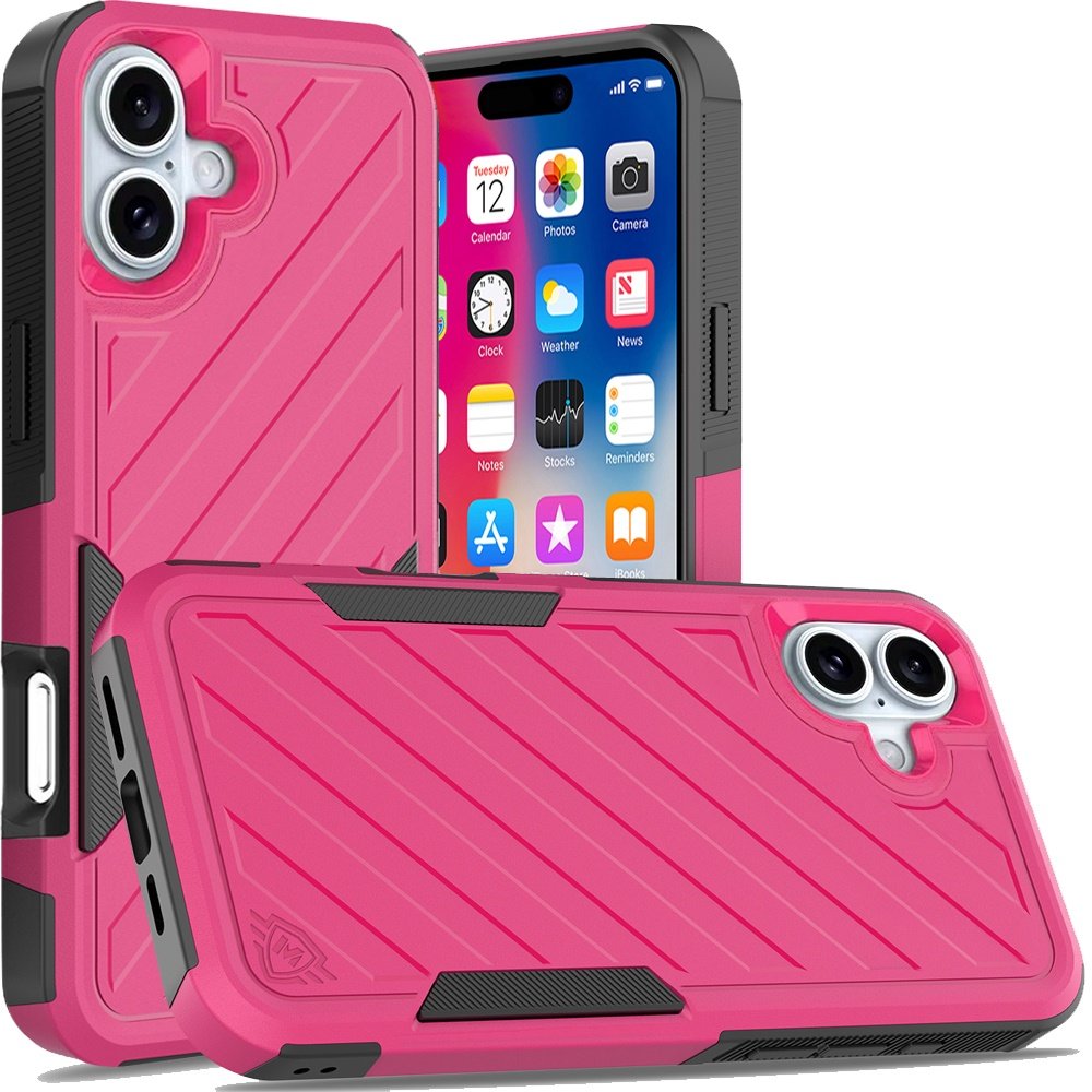 for iphone 16 6.1 inch noble lined shockproof dual layer hybrid hot pink/black