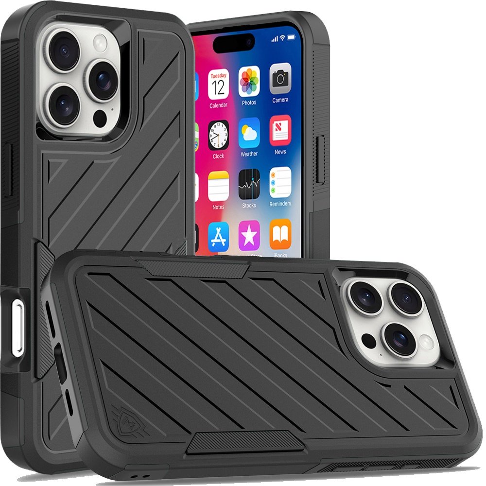 for iphone 16 pro 6.3 inch noble lined shockproof dual layer hybrid black/black