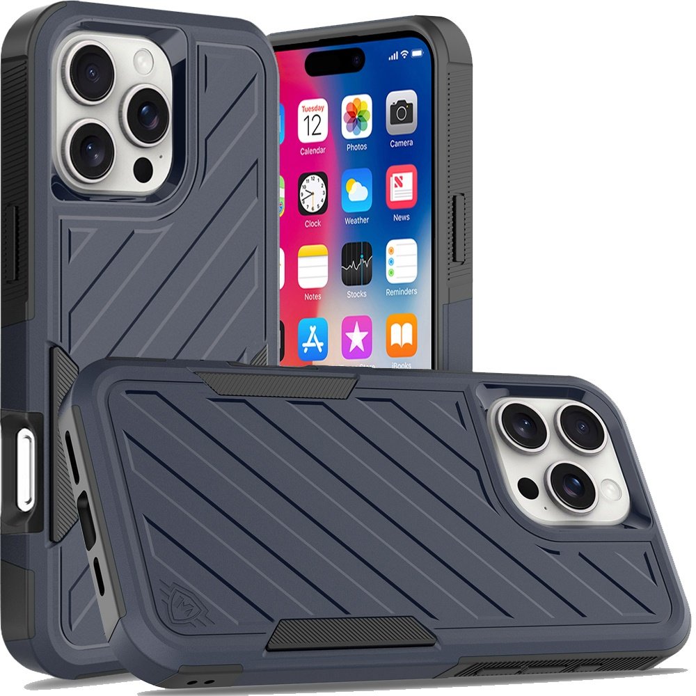 for iphone 16 pro 6.3 inch noble lined shockproof dual layer hybrid blue/black