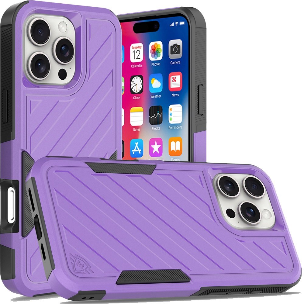 for iphone 16 pro 6.3 inch noble lined shockproof dual layer hybrid dark purple/black
