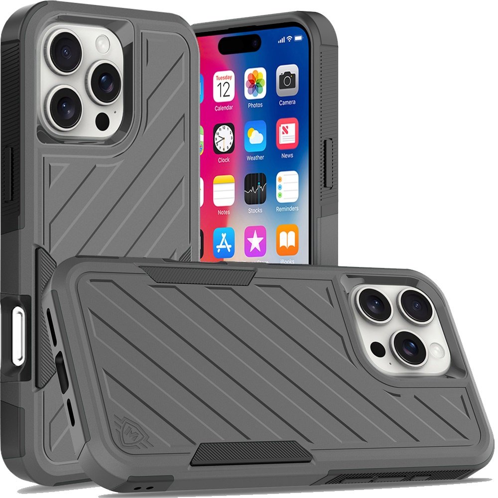 for iphone 16 pro 6.3 inch noble lined shockproof dual layer hybrid grey/black