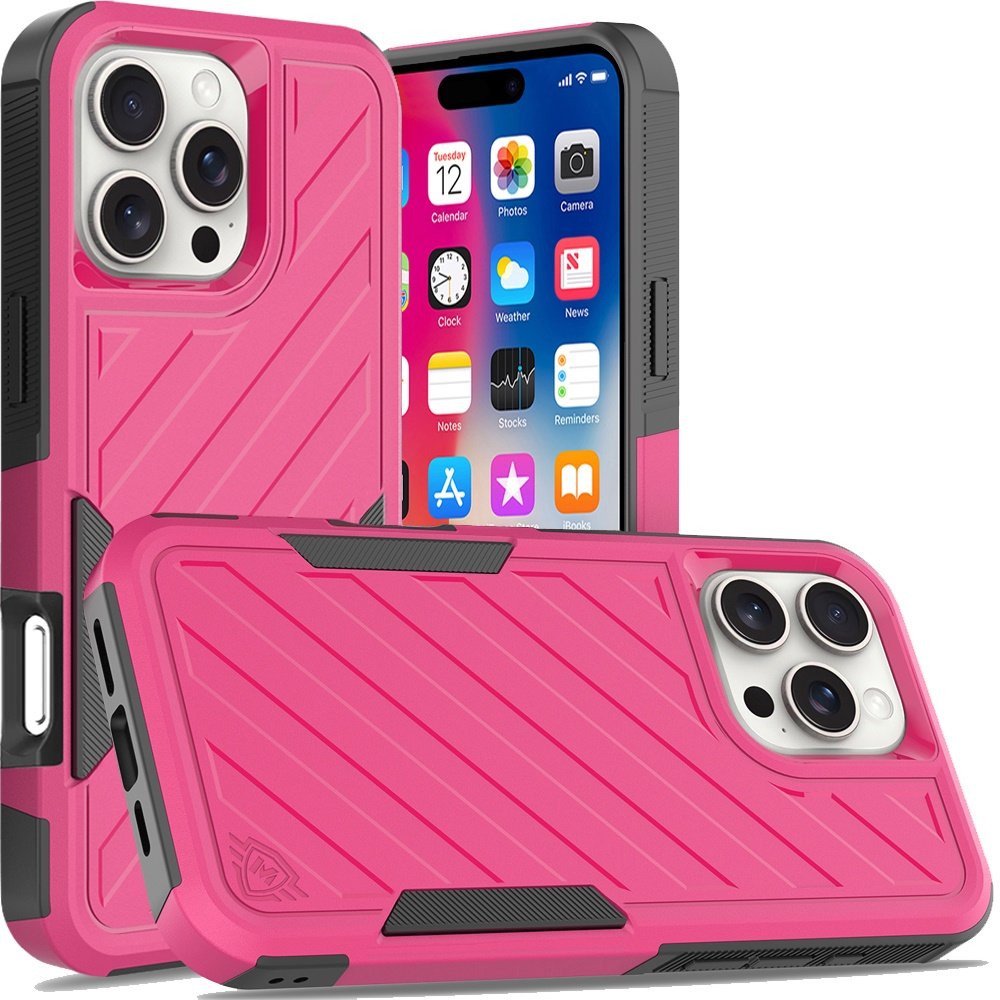 for iphone 16 pro 6.3 inch noble lined shockproof dual layer hybrid hot pink/black